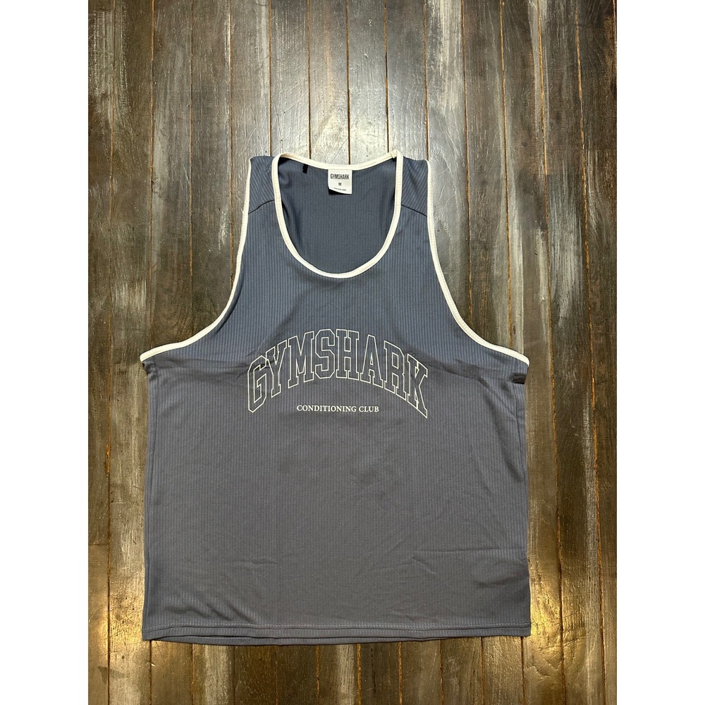 Gymshark Mens Collegiate Tech Tank Blue Mesh Varsity Graphic Size M